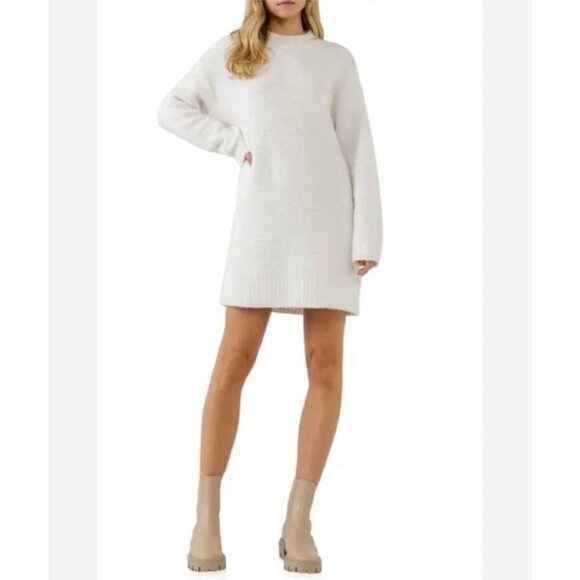 NWT English Factory White Ivory Crewneck Sweater Mini Dress Women’s Size Medium - Picture 1 of 5